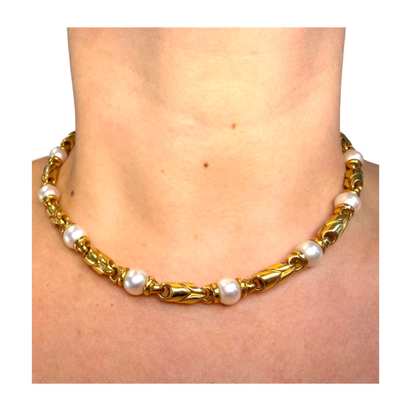 Authentic Bulgari BVLGARI Passo Doppio Pearl & Yellow Gold 18K Italy Necklace - Picture 1 of 8